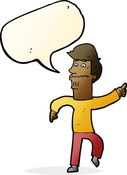 cartoon worried man pointing with speech bubble png