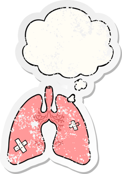 cartoon lungs with thought bubble as a distressed worn sticker png