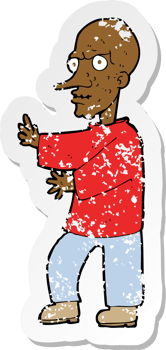 retro distressed sticker of a cartoon mean looking man png