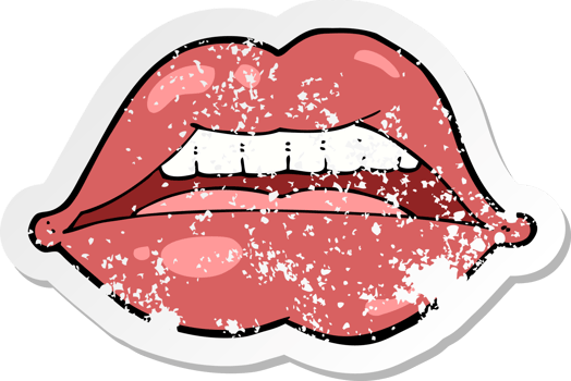 retro distressed sticker of a cartoon sexy lips symbol png