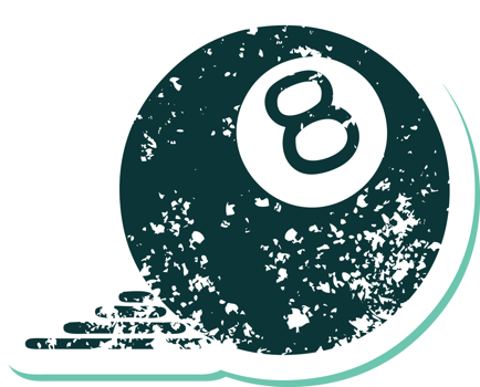 iconic distressed sticker tattoo style image of 8 ball png