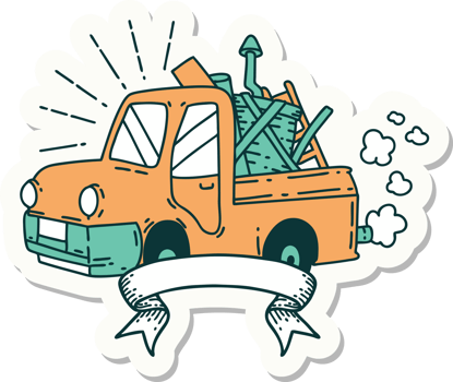 sticker of a tattoo style truck carrying junk png