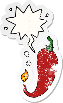cartoon chili pepper with speech bubble distressed distressed old sticker png