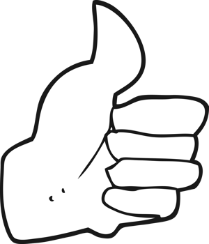 drawn black and white cartoon thumbs up symbol png
