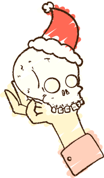 a cartoon skull wearing a santa hat png