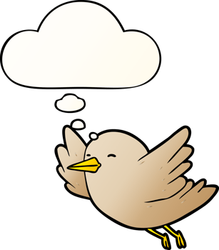 cartoon bird with thought bubble in smooth gradient style png