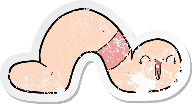distressed sticker of a cartoon worm png