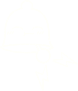 a white outline of a bell with a lightning bolt png