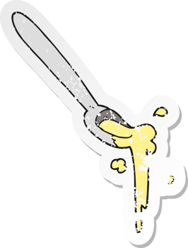 retro distressed sticker of a cartoon spoonful png