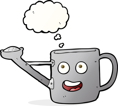 watering can cartoon with thought bubble png