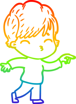 rainbow gradient line drawing of a cartoon woman thinking png