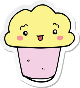 sticker of a cartoon cupcake with face png