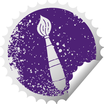 distressed circular peeling sticker quirky symbol paint brush png