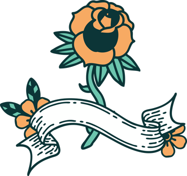 traditional tattoo with banner of a rose png