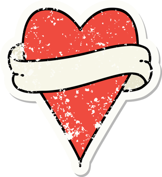 distressed sticker tattoo in traditional style of a heart and banner png