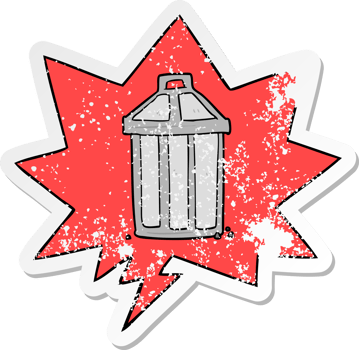 cartoon old metal garbage can with speech bubble distressed distressed old sticker png