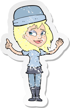 retro distressed sticker of a cartoon woman in hat png