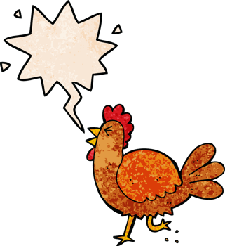 cartoon rooster with speech bubble in retro texture style png