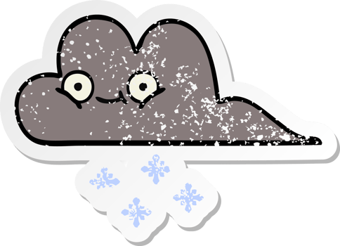 distressed sticker of a cute cartoon storm snow cloud png