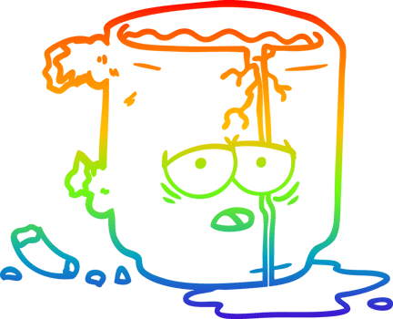 rainbow gradient line drawing of a cartoon broken mug png