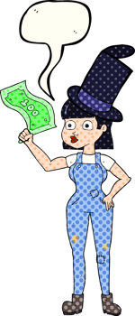drawn comic book speech bubble cartoon woman holding on to money png