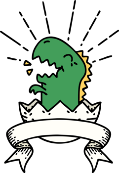 scroll banner with tattoo style hatching dinosaur png