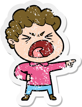 distressed sticker of a cartoon furious man png