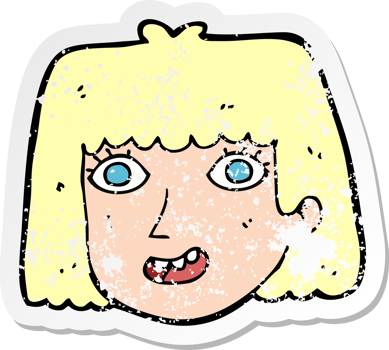 retro distressed sticker of a cartoon happy female face png