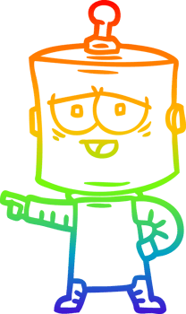 rainbow gradient line drawing of a cartoon robot png