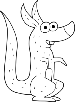 drawn black and white cartoon kangaroo png