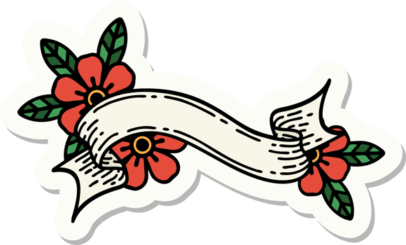 sticker of tattoo in traditional style of a banner and flowers png