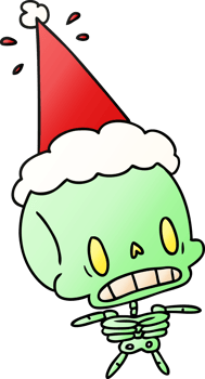 hand drawn christmas gradient cartoon of kawaii skeleton png