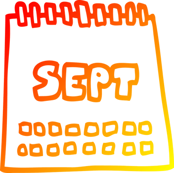 warm gradient line drawing of a cartoon calendar showing month of september png