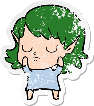 distressed sticker of a cartoon elf girl png