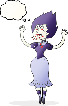 drawn thought bubble cartoon vampire girl with bloody mouth png