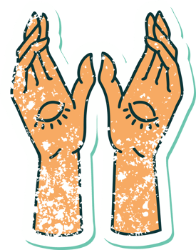 iconic distressed sticker tattoo style image of mystic hands png