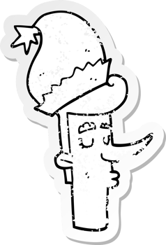distressed sticker of a cartoon man in christmas hat png