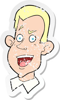 retro distressed sticker of a cartoon male face png