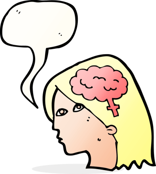 cartoon female head with brain symbol with speech bubble png
