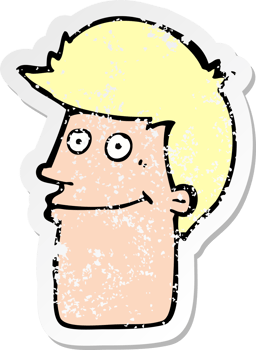 retro distressed sticker of a cartoon smiling man png