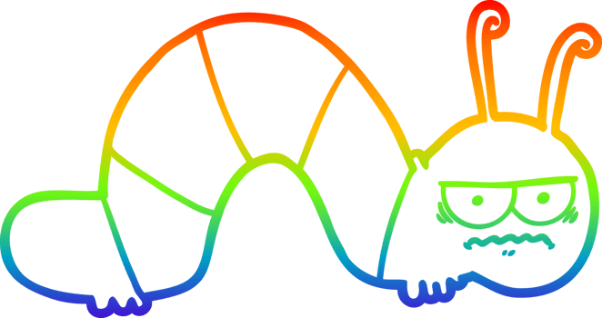 rainbow gradient line drawing of a cartoon grumpy caterpillar png