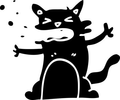 line drawing cartoon hiccuping cat solid black icon png