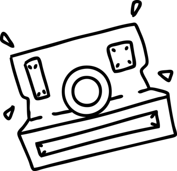 line doodle of an old style instant camera icon png