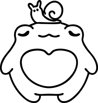 line doodle of a happy frog with a snail on its head icon png