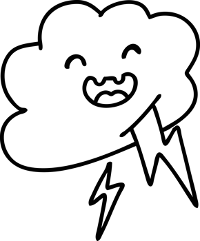 line doodle of a happy storm cloud shooting lightning bolts icon png