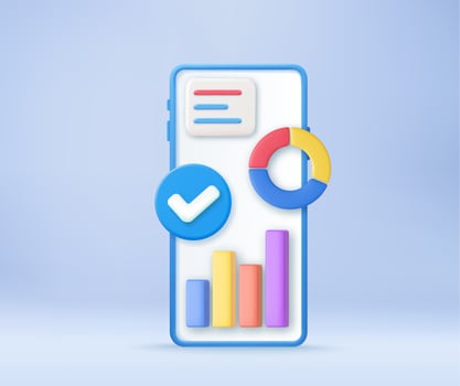 3D Statistics digital grow marketing concept. SEO Optimization, stock trading, data analysis, web analytics, and SEO marketing concept. 3d rendering. Vector illustration