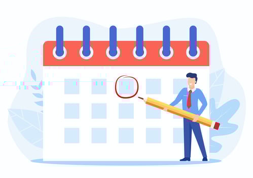 male Circle Date on Calendar Planning Important Matter. Time Management and deadline concept, Work Organization and Life Events Notification, Memo Reminder. Vector illustration in flat style