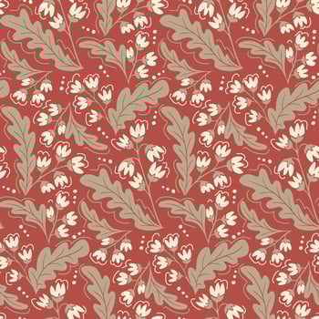 Vintage colors floral abstract seamless pattern. Flat hand drawn branches of flowers with leaves. Trendy retro print design for textile, wallpaper, interior, wrapping paper vector