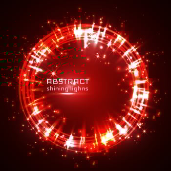 Red shining glitter vector star dust and line frame