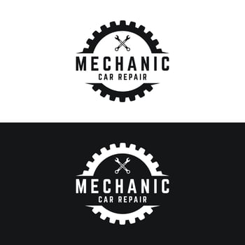 Crossed wrench logo template design with vintage gear.Logo for workshop, badge, industry,service or repair and mechanic. vector